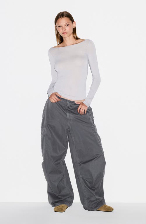 Skims Sheer Modal Blend Long Sleeve Boat Neck Top In Gray