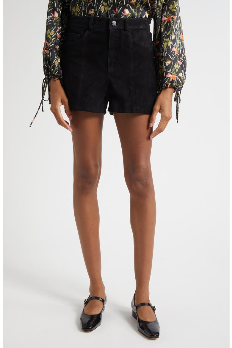 Studded Suede Shorts, Main, color, BLACK