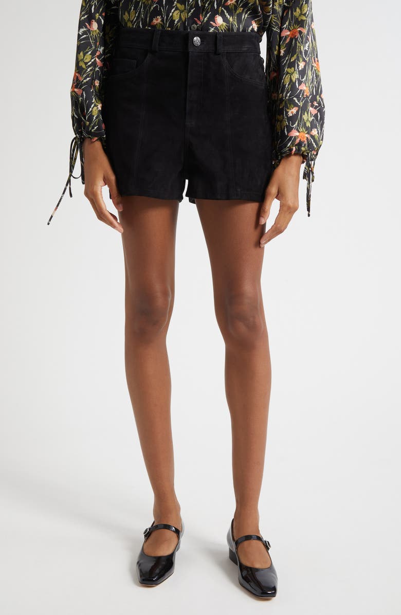 Cinq à Sept Studded Suede Shorts, Main, color, Black