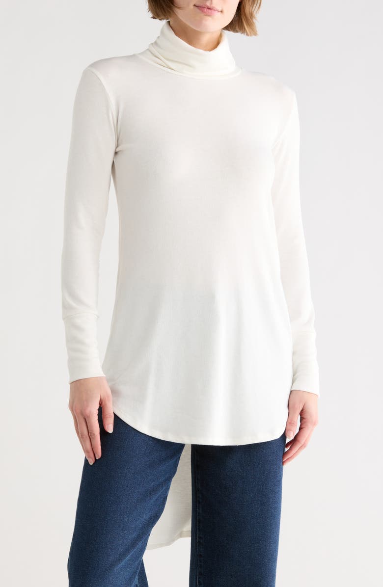 GO COUTURE Turtleneck High-Low Tunic Sweater, Main, color, Ivory
