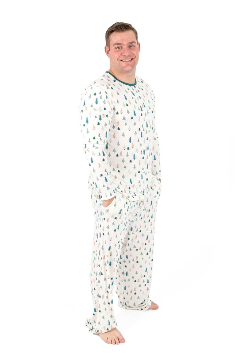 Men's Viscose Matching Family Holiday Pajamas, Reindeer & Polar Bear Prints, Alternate, color, Pine Tree