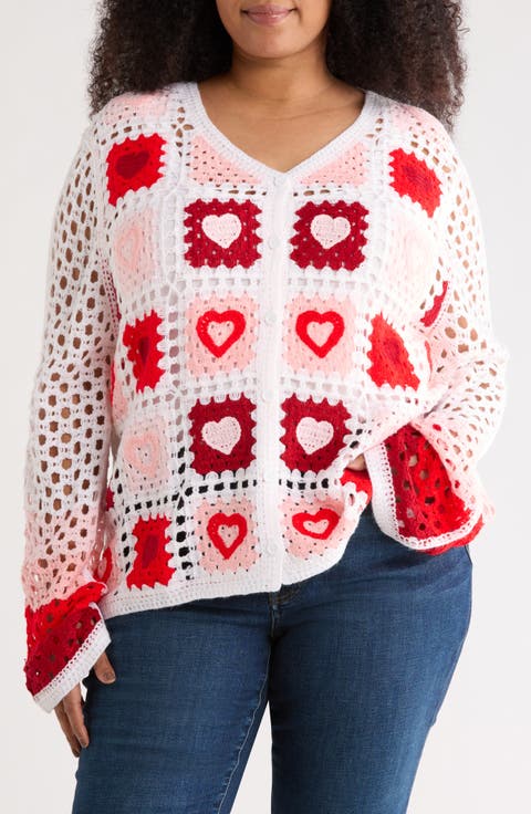 Crochet Granny Square Cardigan Sweater (Plus)