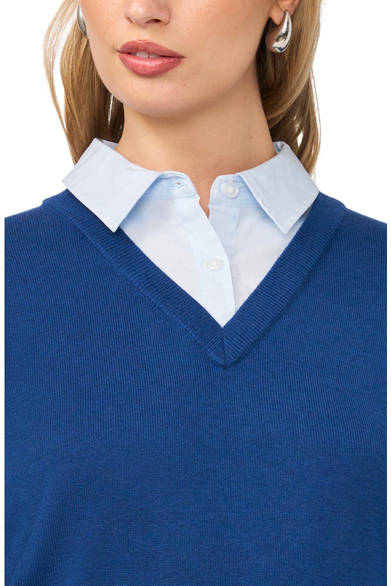 Layered Look V-Neck Sweater, Alternate, color, NAVY DUSK