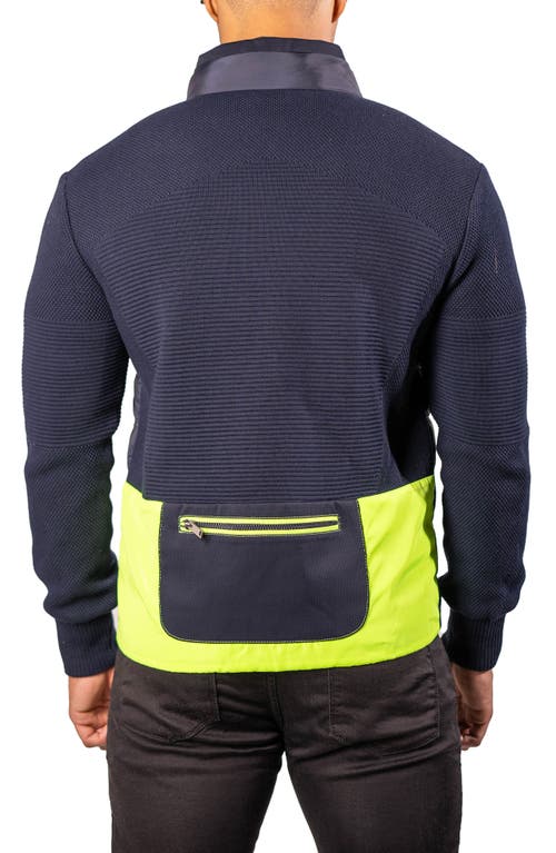 Maceoo Quilted & Knit Bomber Jacket In Blue