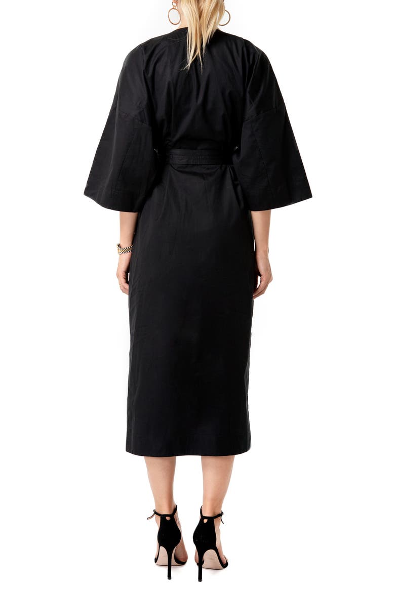 Amaterasu Tie Belt Maternity/Nursing Wrap Midi Dress, Alternate, color, BLACK