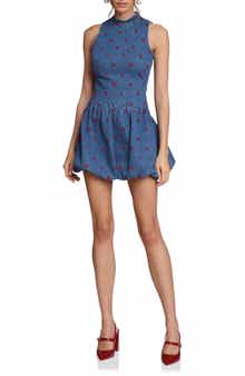 Avec Les Filles Heart Embroidered Mock Neck Bubble Dress
