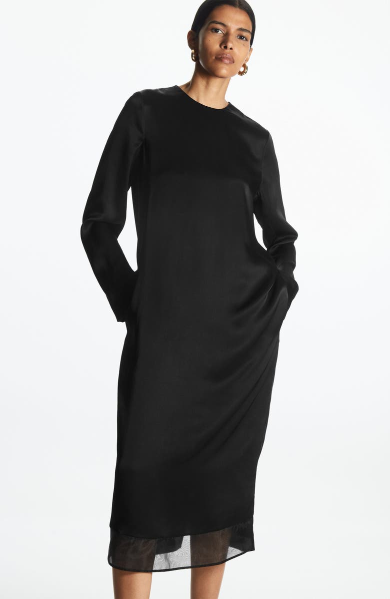 COS Organza Inset Long Sleeve Midi Dress, Alternate, color,