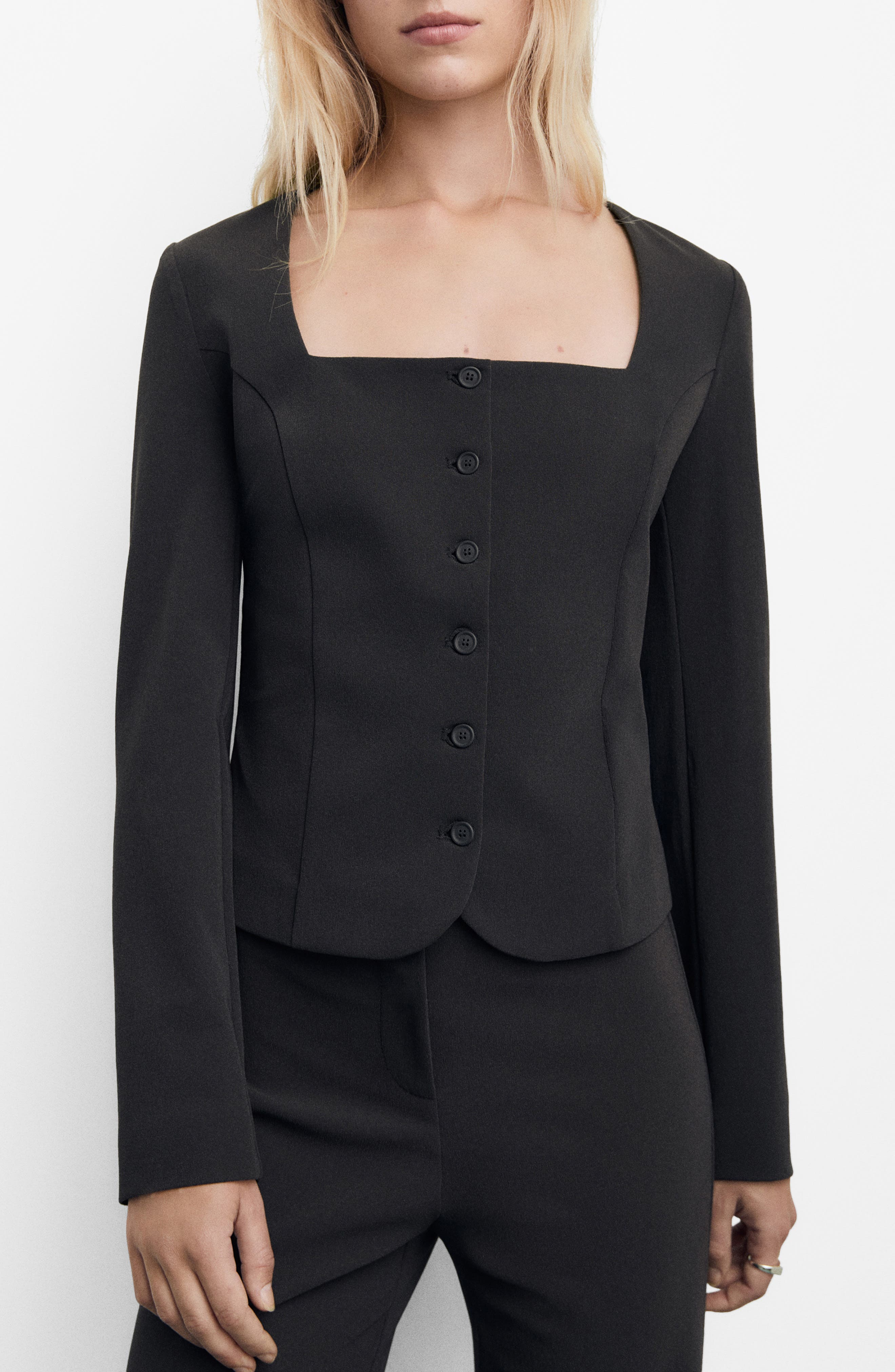 MANGO Tailored Crop Suit Blazer