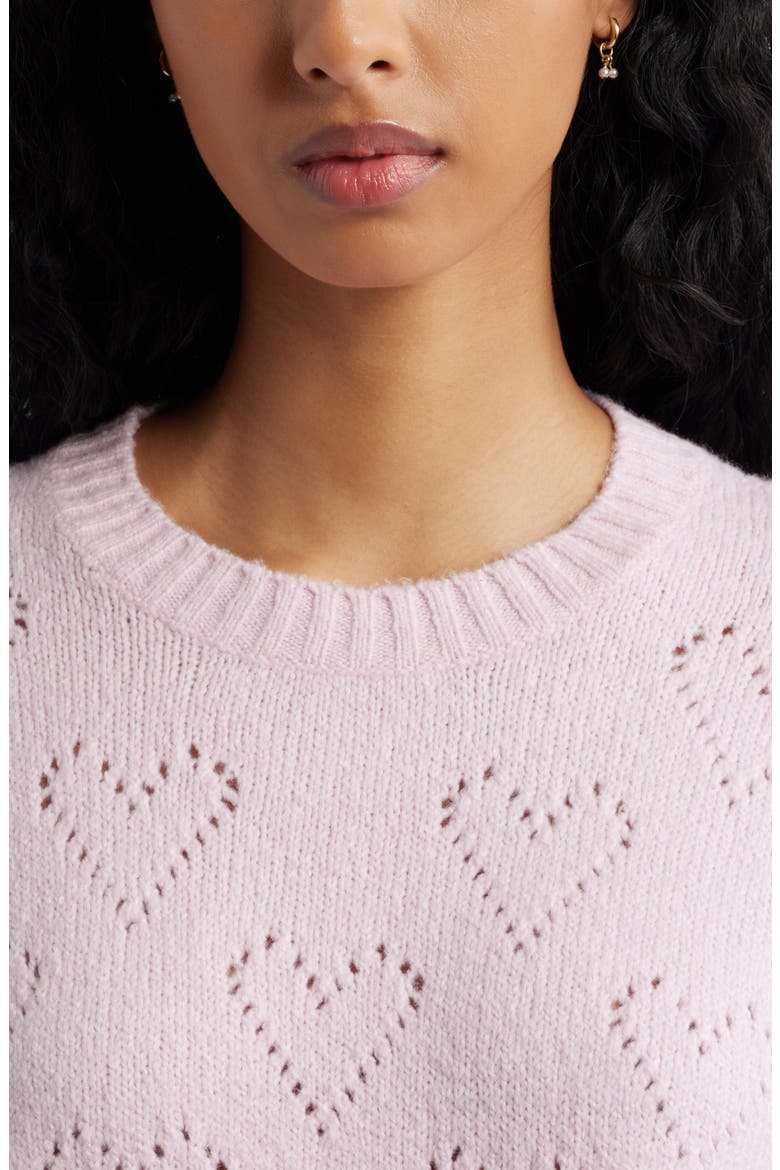 Pointelle Heart Cotton Blend Sweater, Alternate, color, PINK SODA