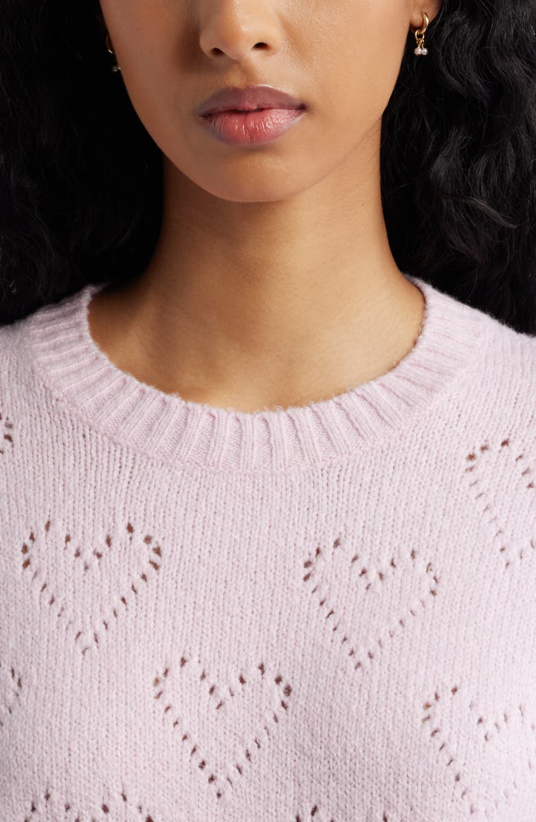 BP. Pointelle Heart Cotton Blend Sweater, Alternate, color, Pink Soda