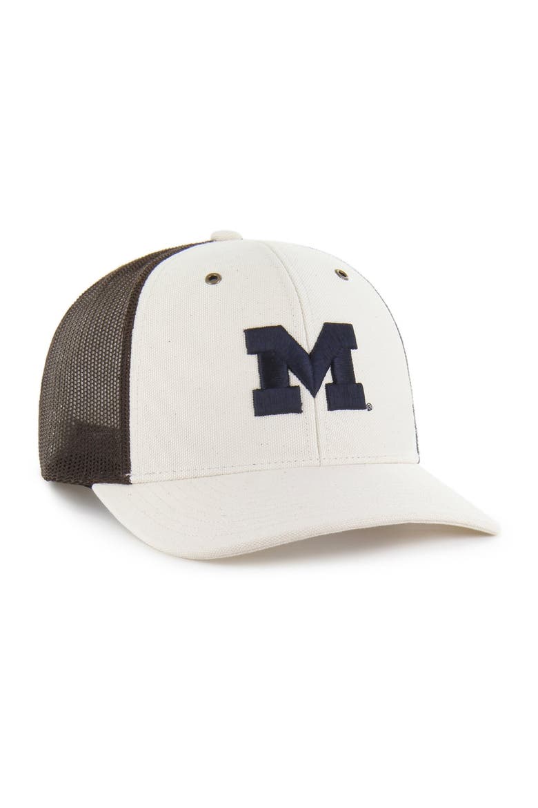 Men's Carhartt x '47 Natural/Brown Michigan Wolverines Undyed Trucker Adjustable Hat, Alternate, color, Natural