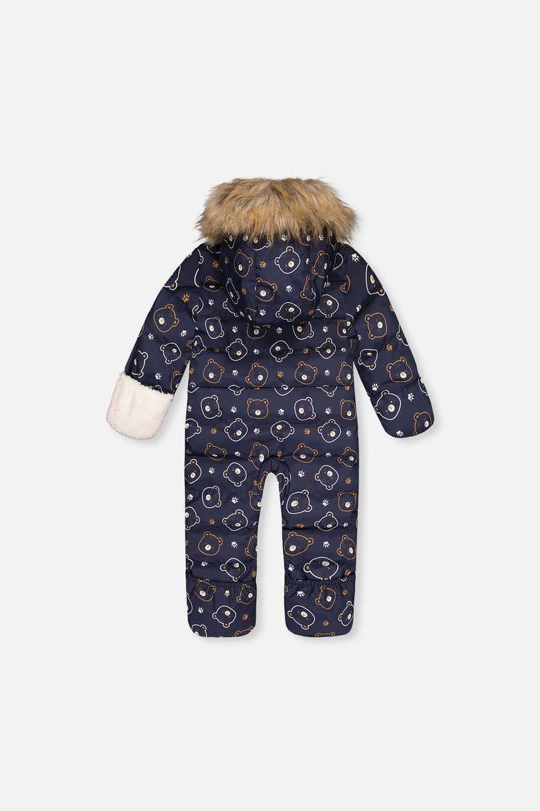 Teddy Bears Snug Car Seat Fleece Neckwarmer One Piece Snowsuit, Alternate, color, Blue Printed Teddy Bears