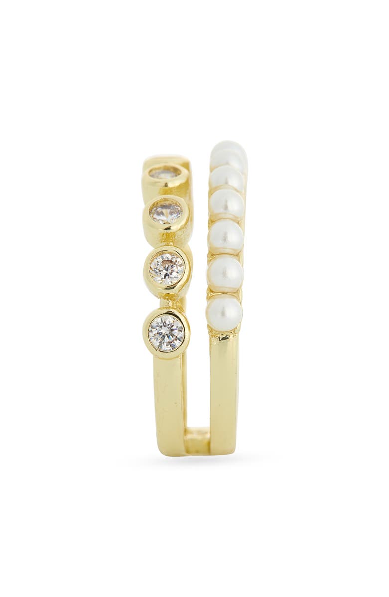 Covet Faux Pearl & Cubic Zirconia Stacked Ring, Alternate, color, White Multi / Gold