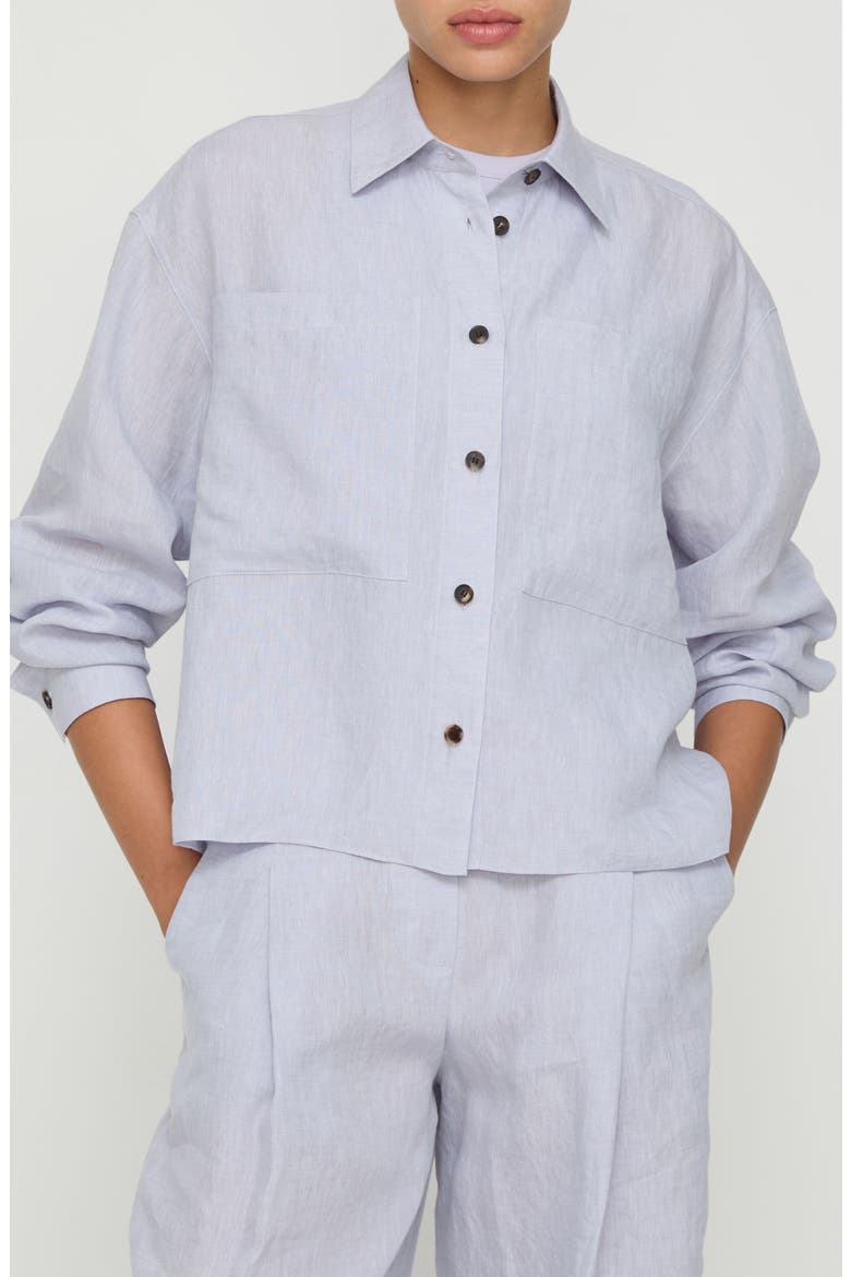 Organic Linen Crop Boyfriend Shirt, Main, color, ARCTIC AMETHYST MELANGE