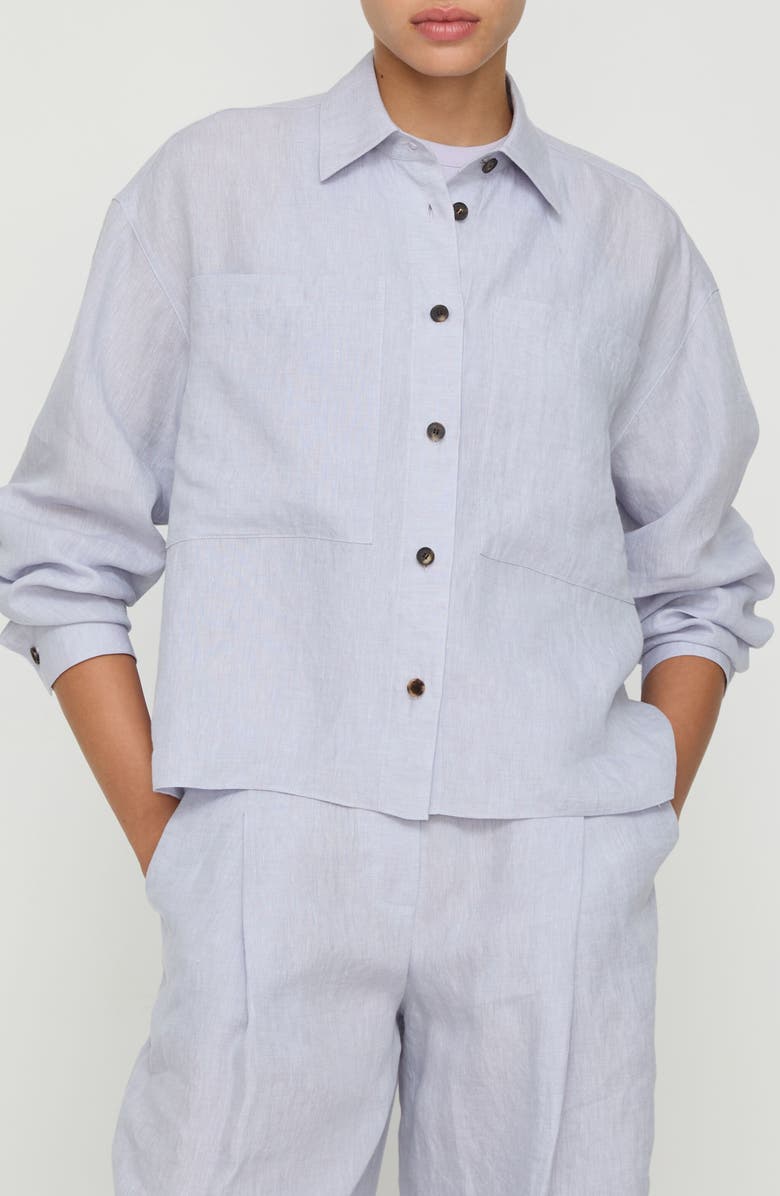 Lafayette 148 New York Organic Linen Crop Boyfriend Shirt, Main, color, Arctic Amethyst Melange