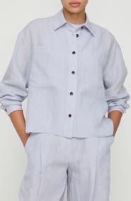 Lafayette 148 New York Organic Linen Crop Boyfriend Shirt