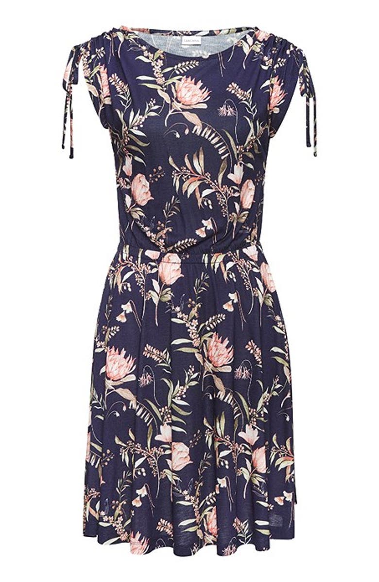 LASCANA Women's Tie Detail Dress, Alternate, color, Navy Printed