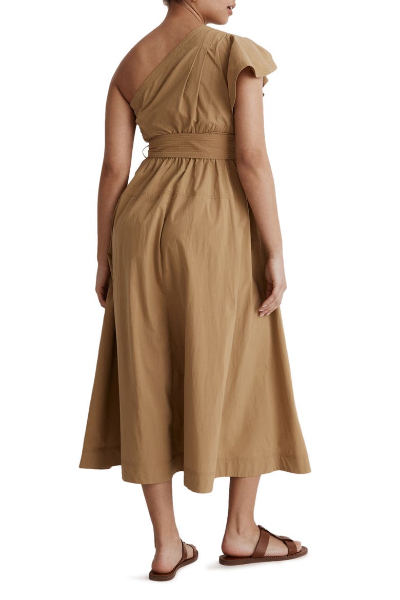 Ruffled One-Shoulder Midi Dress, Alternate, color, OLIVE SURPLUS