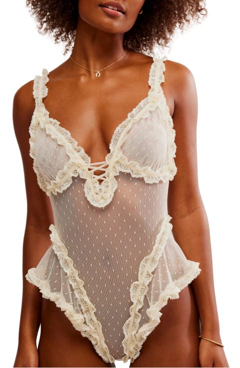 Intimately FP Heart to Heart Ruffle Dotted Mesh Teddy