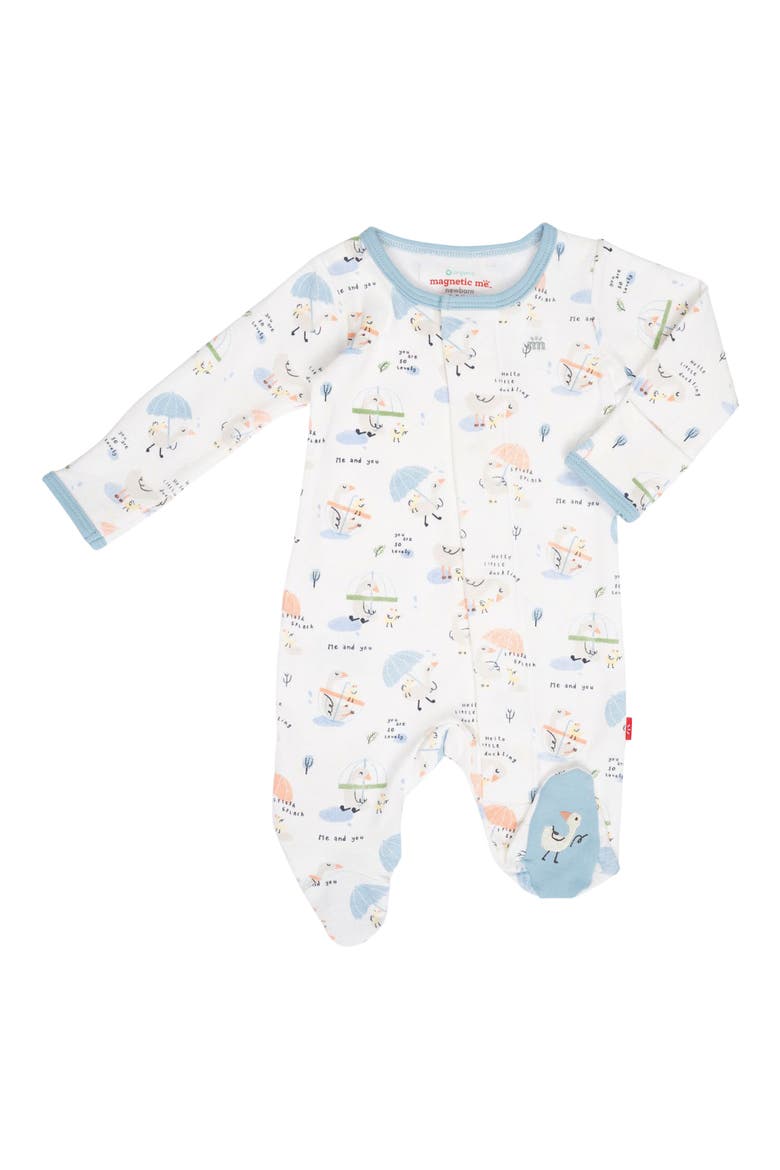 Little Duckling Organic Cotton Magnetic Footie, Main, color, WHITE