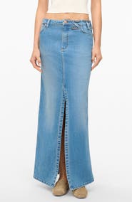 【WONDER WONDER】Prua Surgical Washing Denim Slit Maxi L SK wonderwonder - Prua surgical Faded denim Split maxi long