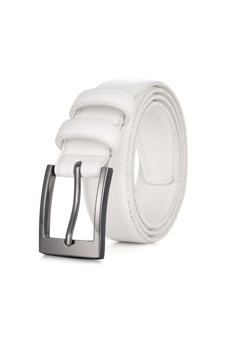 Dual Loop Leather Dress Belt, Main, color, White