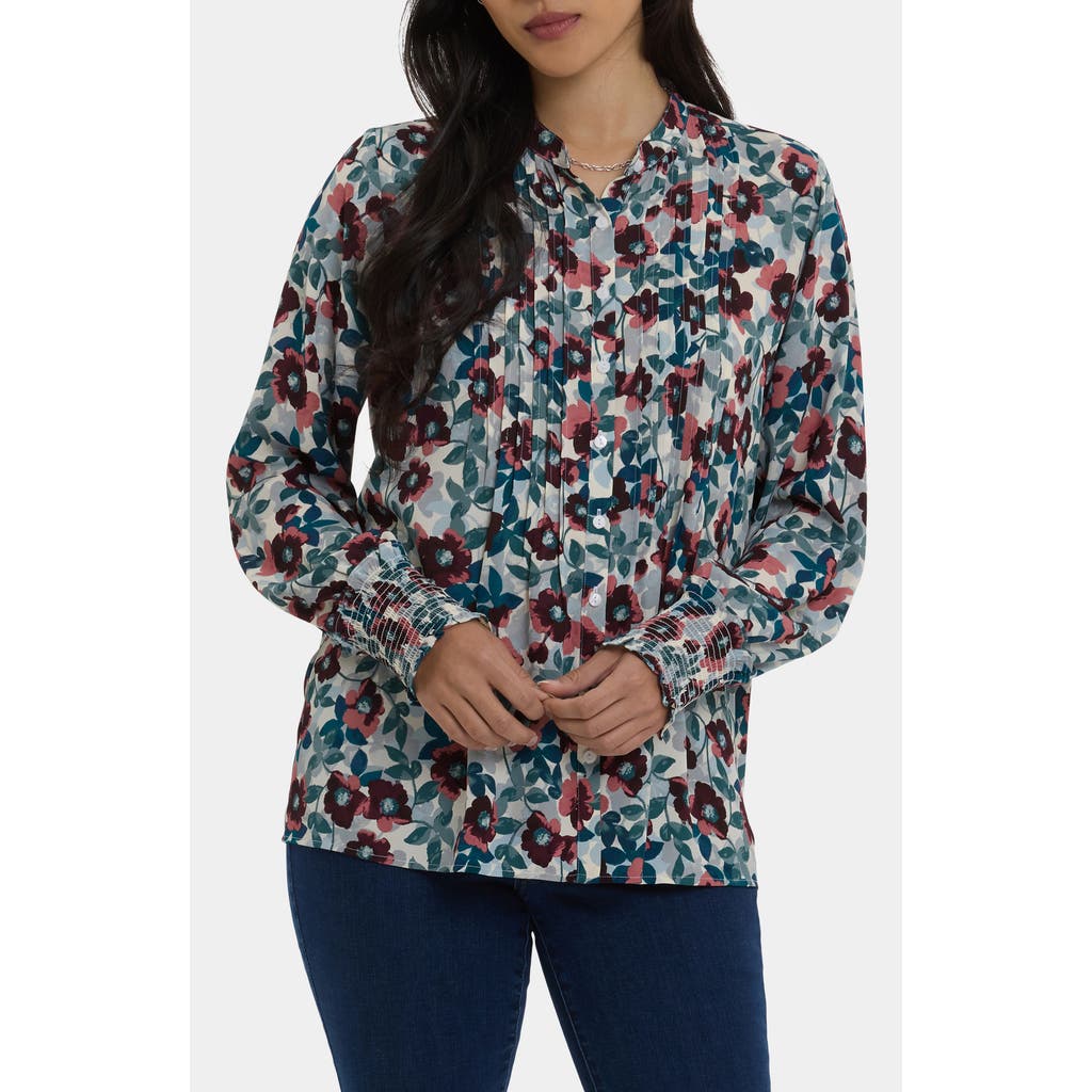 Nydj Pleated Peasant Blouse In Blue