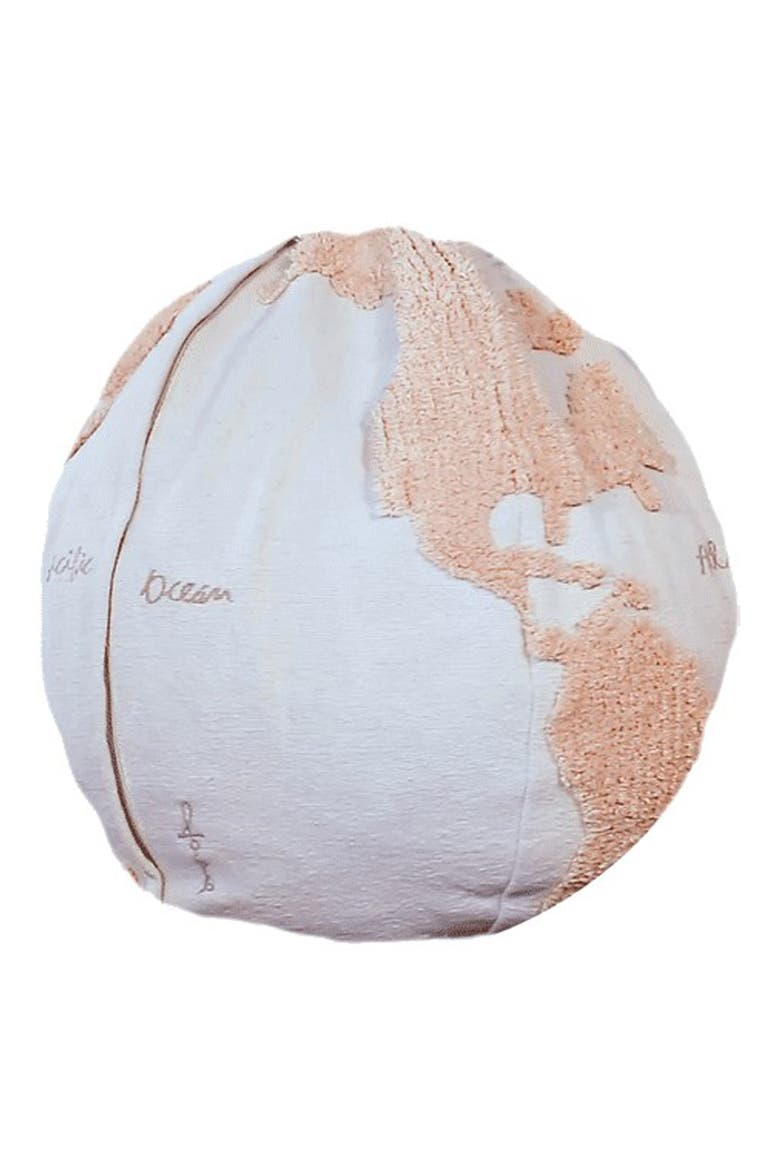 World Map Pouf, Alternate, color, LIGHT BLUE NATURAL LINEN