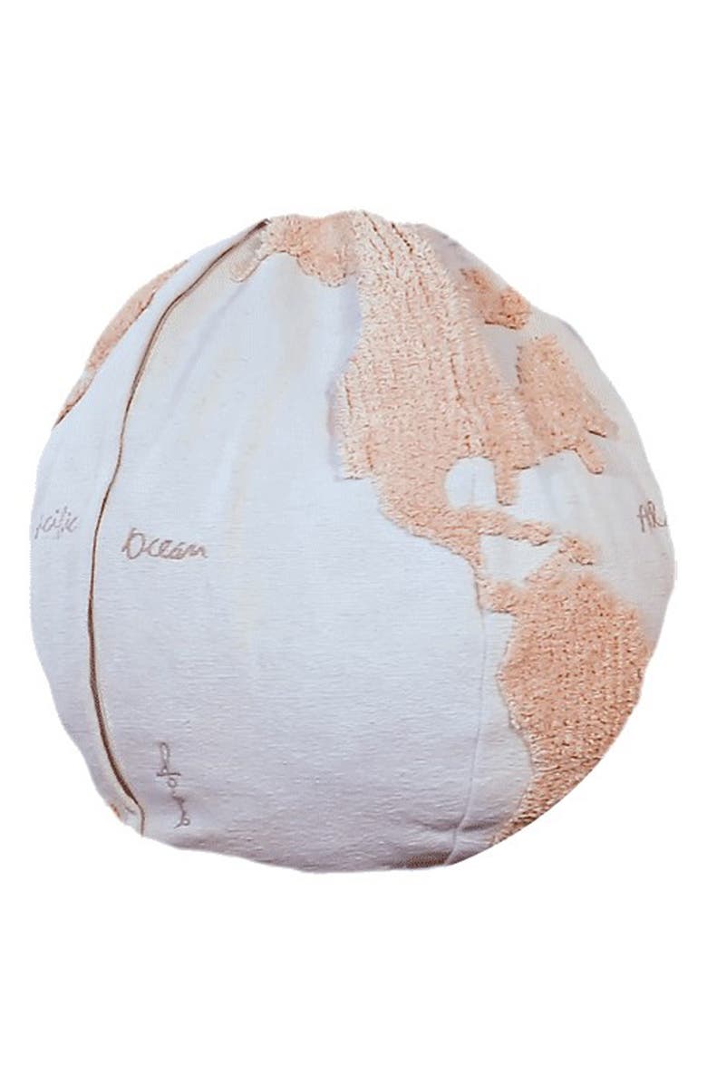 Lorena Canals World Map Pouf, Alternate, color, Light Blue Natural Linen