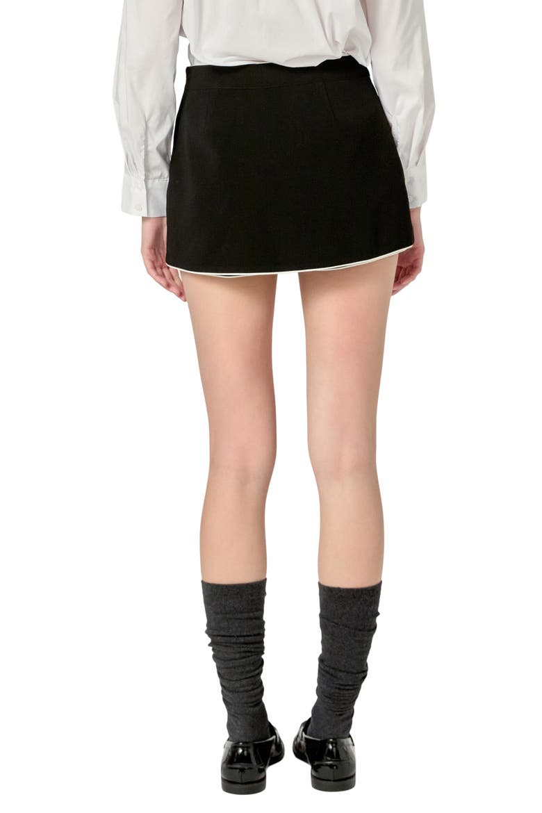 Contrast Faux Wrap Mini Skort, Alternate, color, BLACK/ OFF WHITE