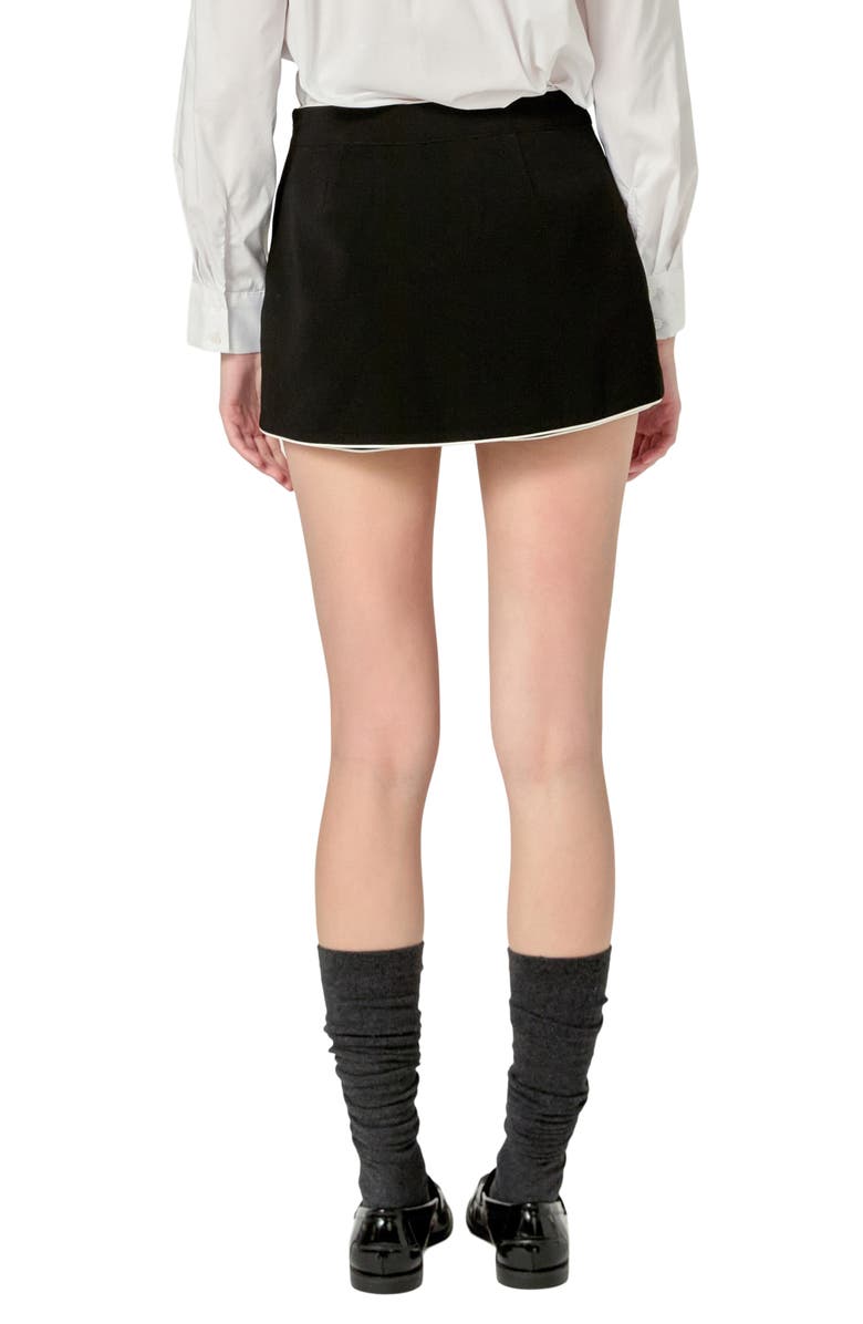 English Factory Contrast Faux Wrap Mini Skort, Alternate, color, Black/ Off White