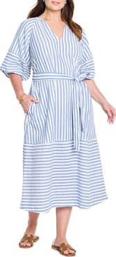NIC+ZOE Mixed Stripe Belted Double Gauze Midi Dress