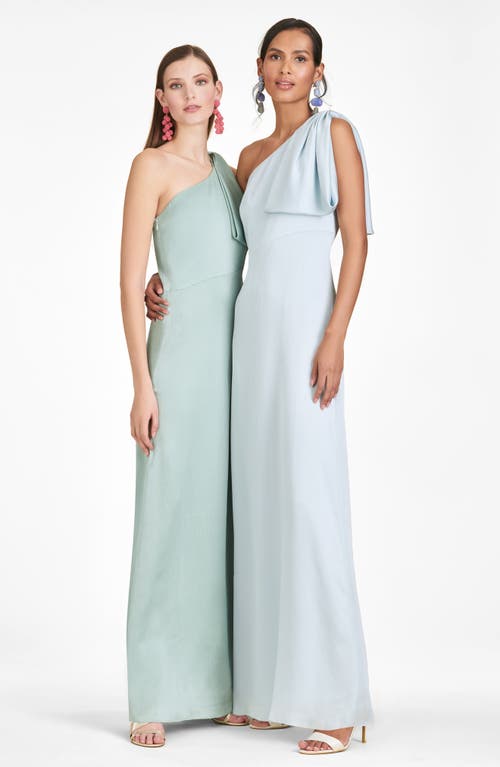 Sachin & Babi One Shoulder Bow Chelsea Gown In Ice Blue In Blue