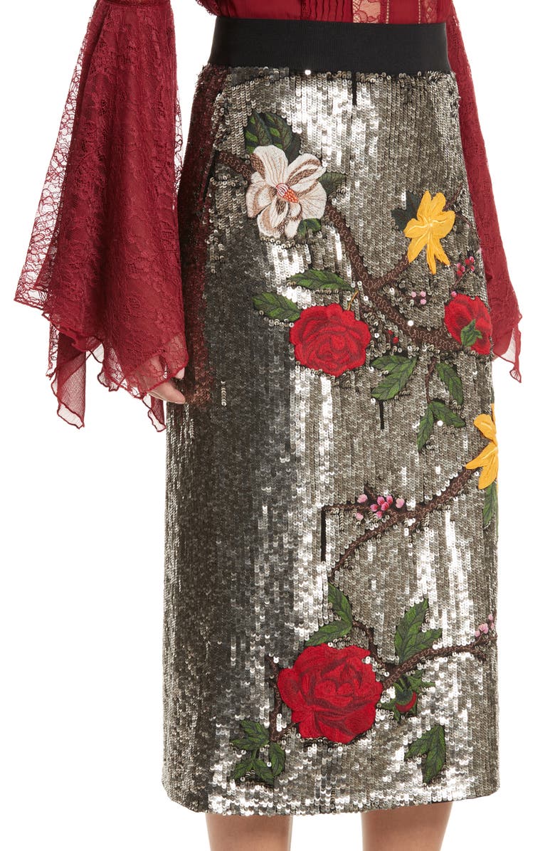 Alice + Olivia Ella Embellished Midi Skirt, Alternate, color,