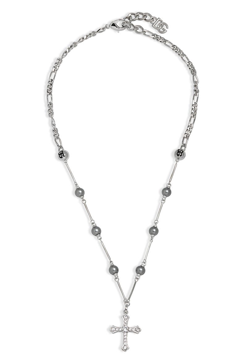 Rosary Cross Necklace, Main, color, ARGENTO/ PALLADIO