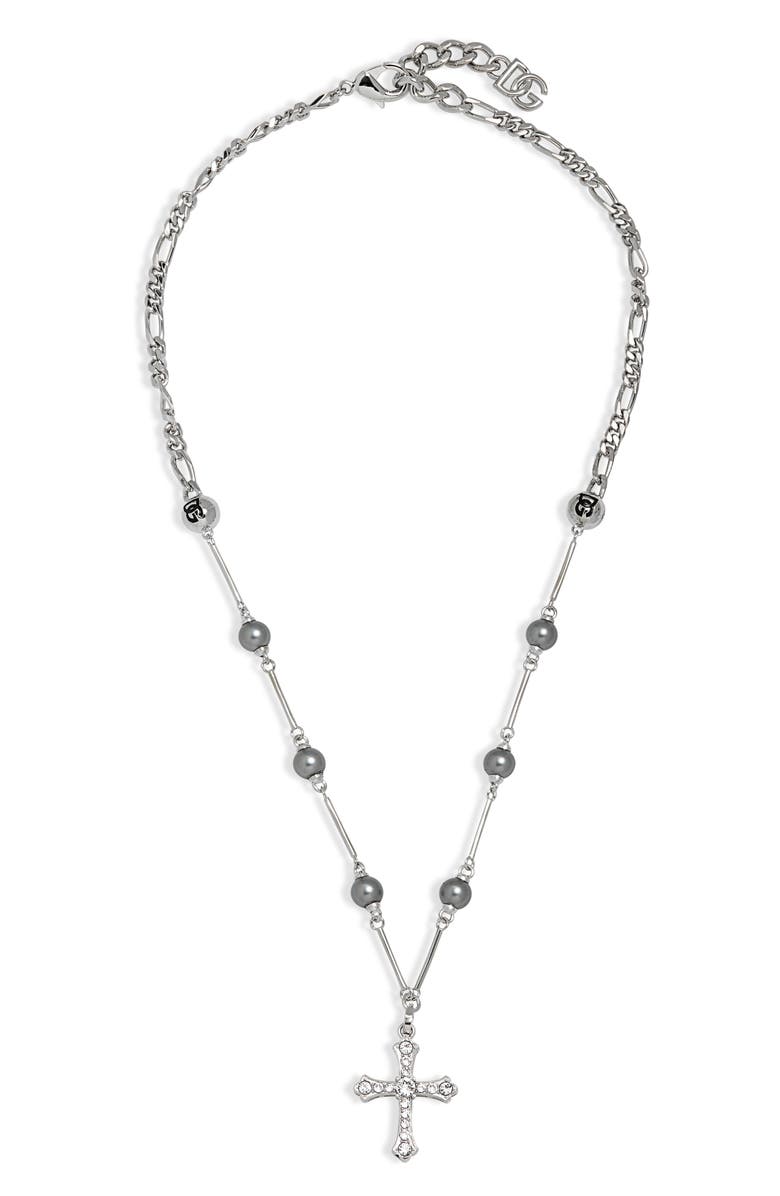 Dolce&Gabbana Rosary Cross Necklace, Main, color, Argento/ Palladio