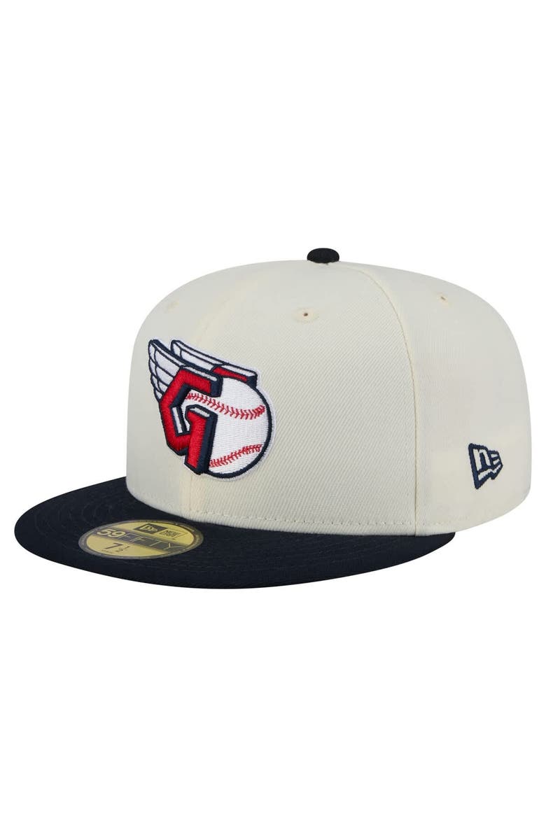 New Era Men's New Era Cream Cleveland Guardians Chrome 59FIFTY Fitted Hat, Main, color, 