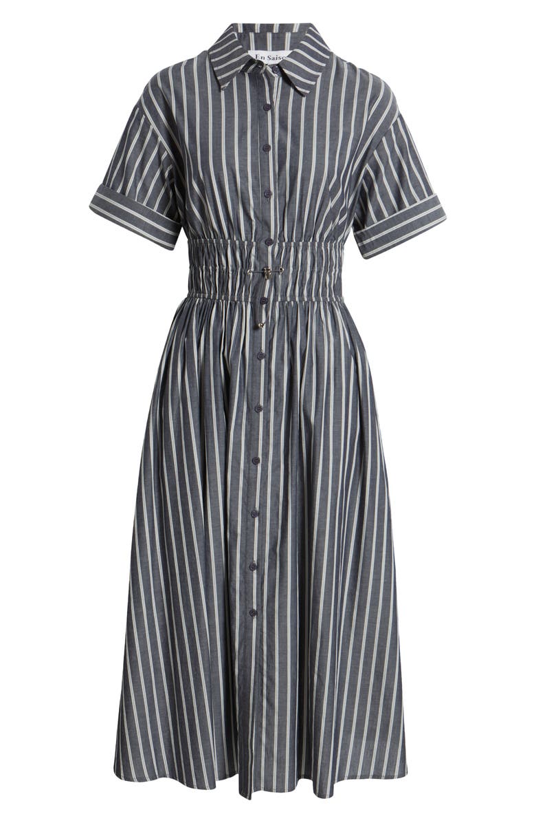 En Saison Stripe Cotton Midi Shirtdress, Alternate, color, Navy Light Blue White Stripe