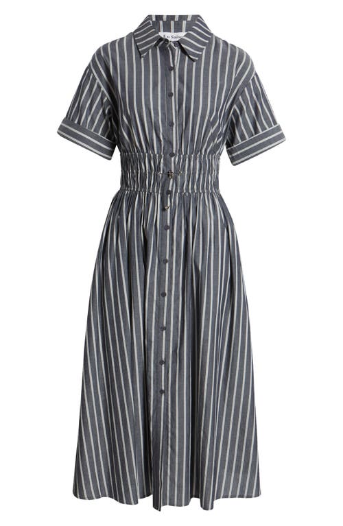 En Saison Stripe Cotton Midi Shirtdress In Gray