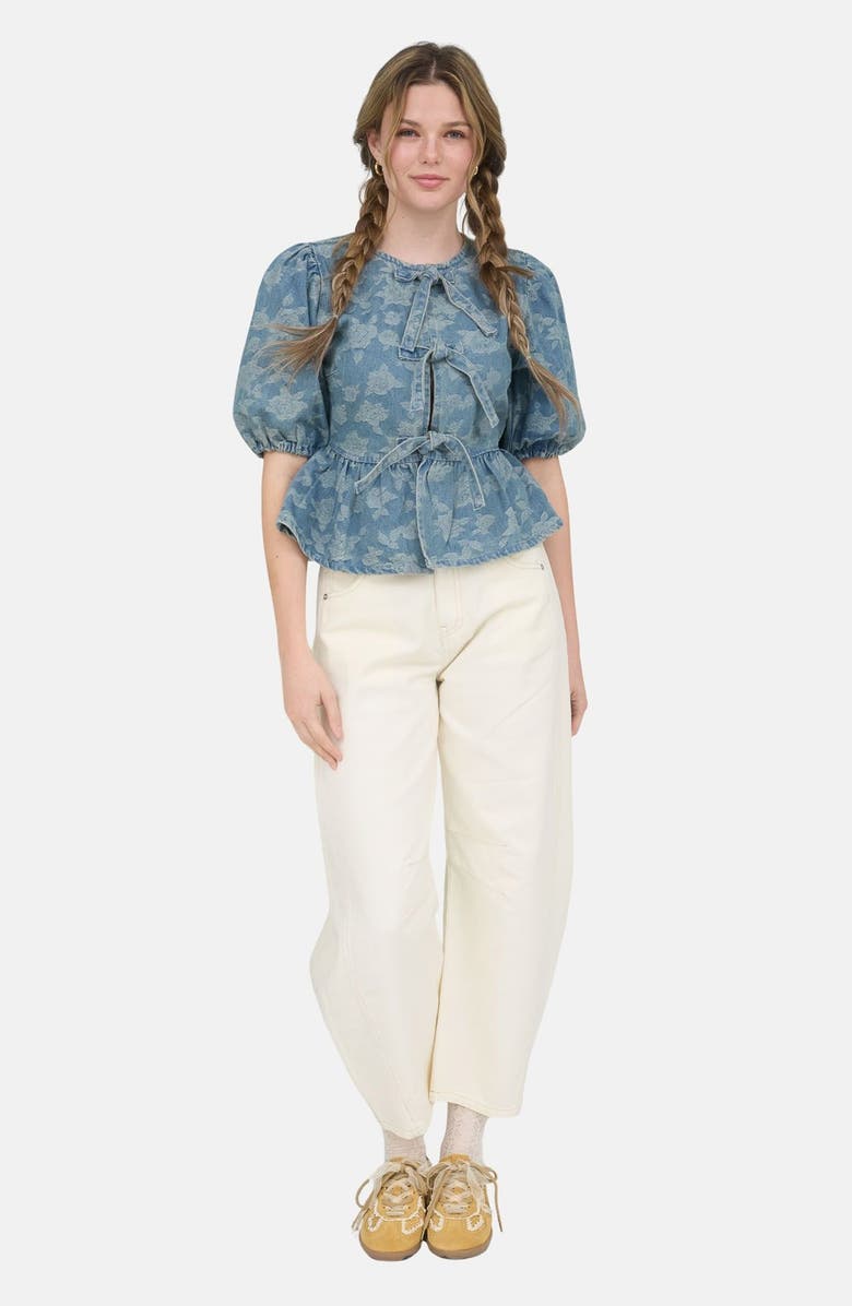 Blu Pepper Puff Sleeve Tie Front Top, Alternate, color, 