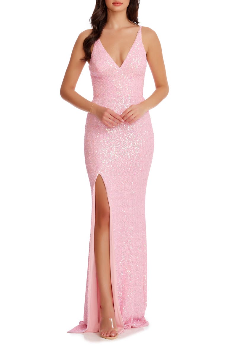 Iris Sequin Mermaid Gown, Main, color, PEONY