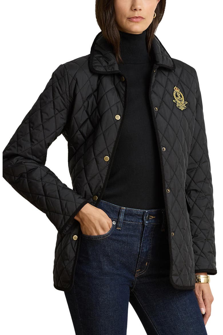 Butterpile Crest Quilted Jacket, Main, color, BLACK