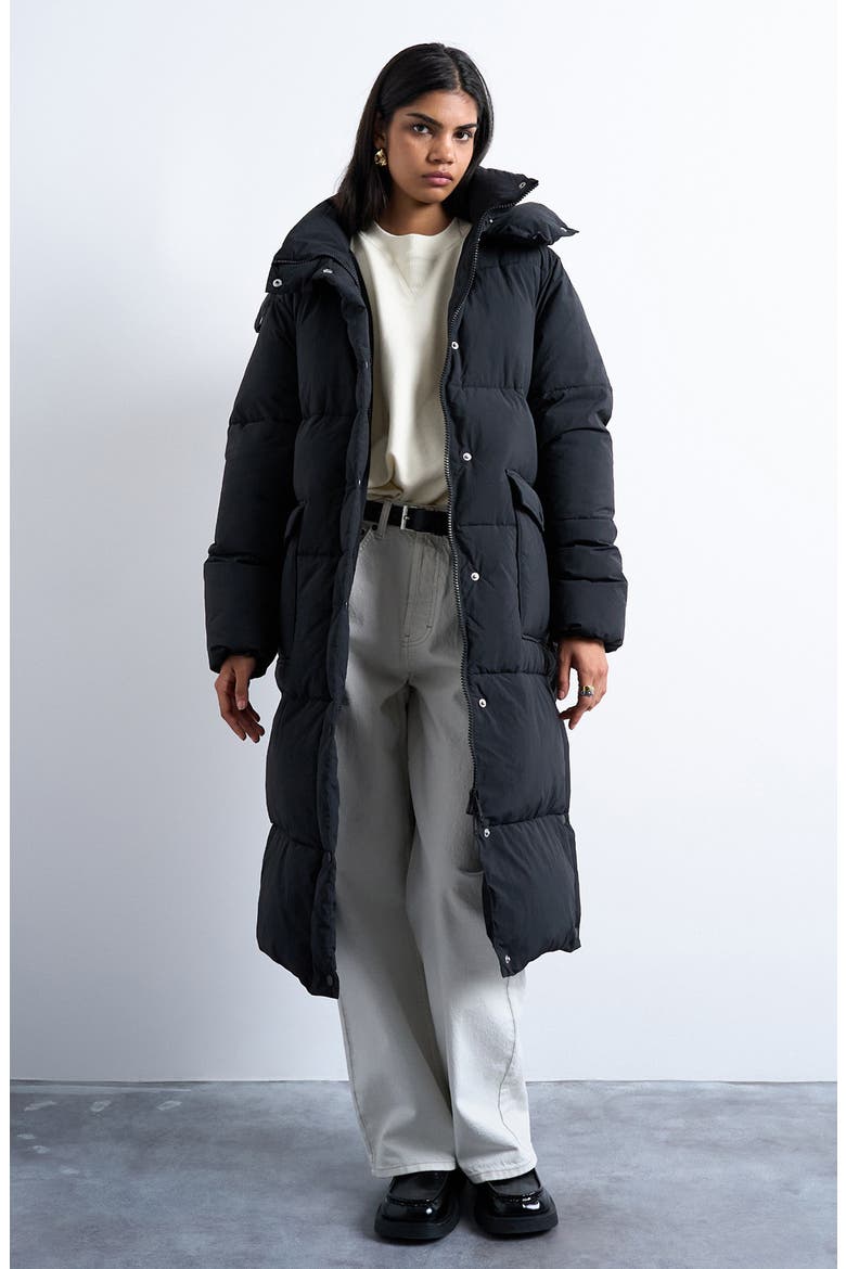 Longline Quilted Puffer Coat, Main, color, BLACK