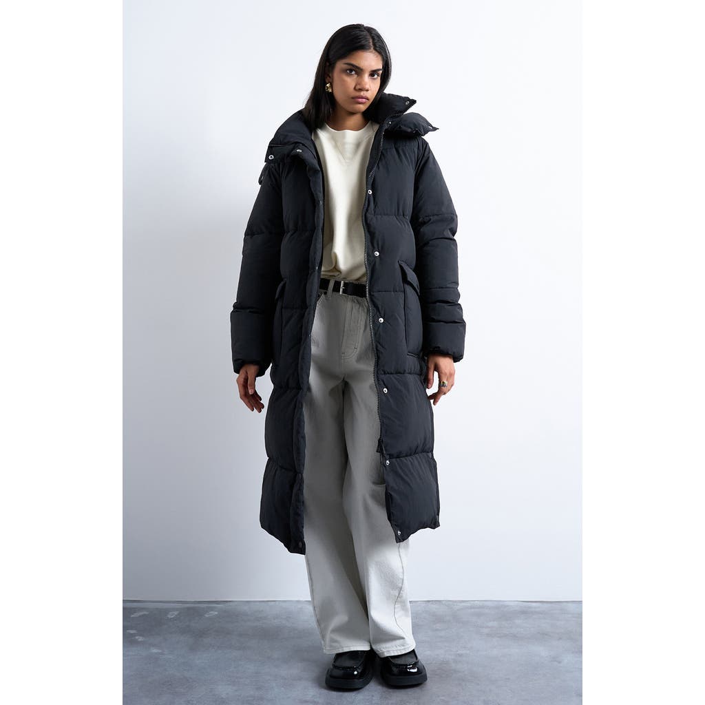Topshop Longline Quilted Puffer Coat In Black