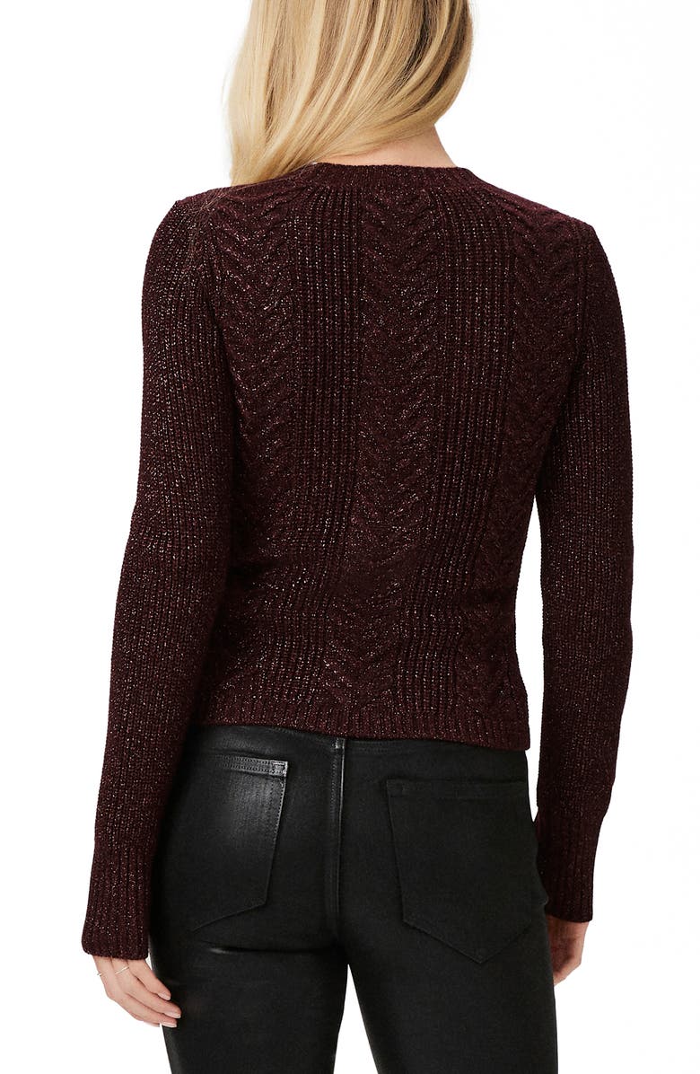 PAIGE Nanari Metallic Cable Knit V-Neck Cardigan, Alternate, color, Burgundy Sparkle