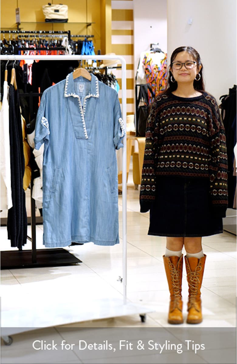 Embroidered Detail Denim Shift Dress, sales video thumbnail