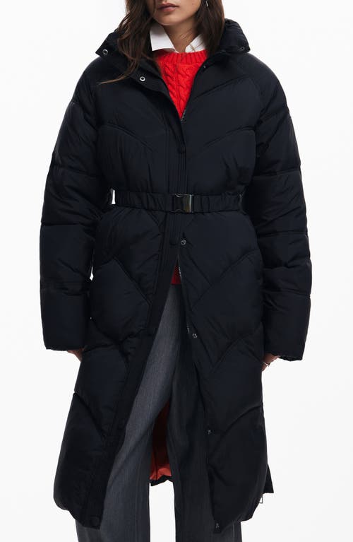 Desigual Copenhague Longline Puffer Coat with Removable Hood in Black 