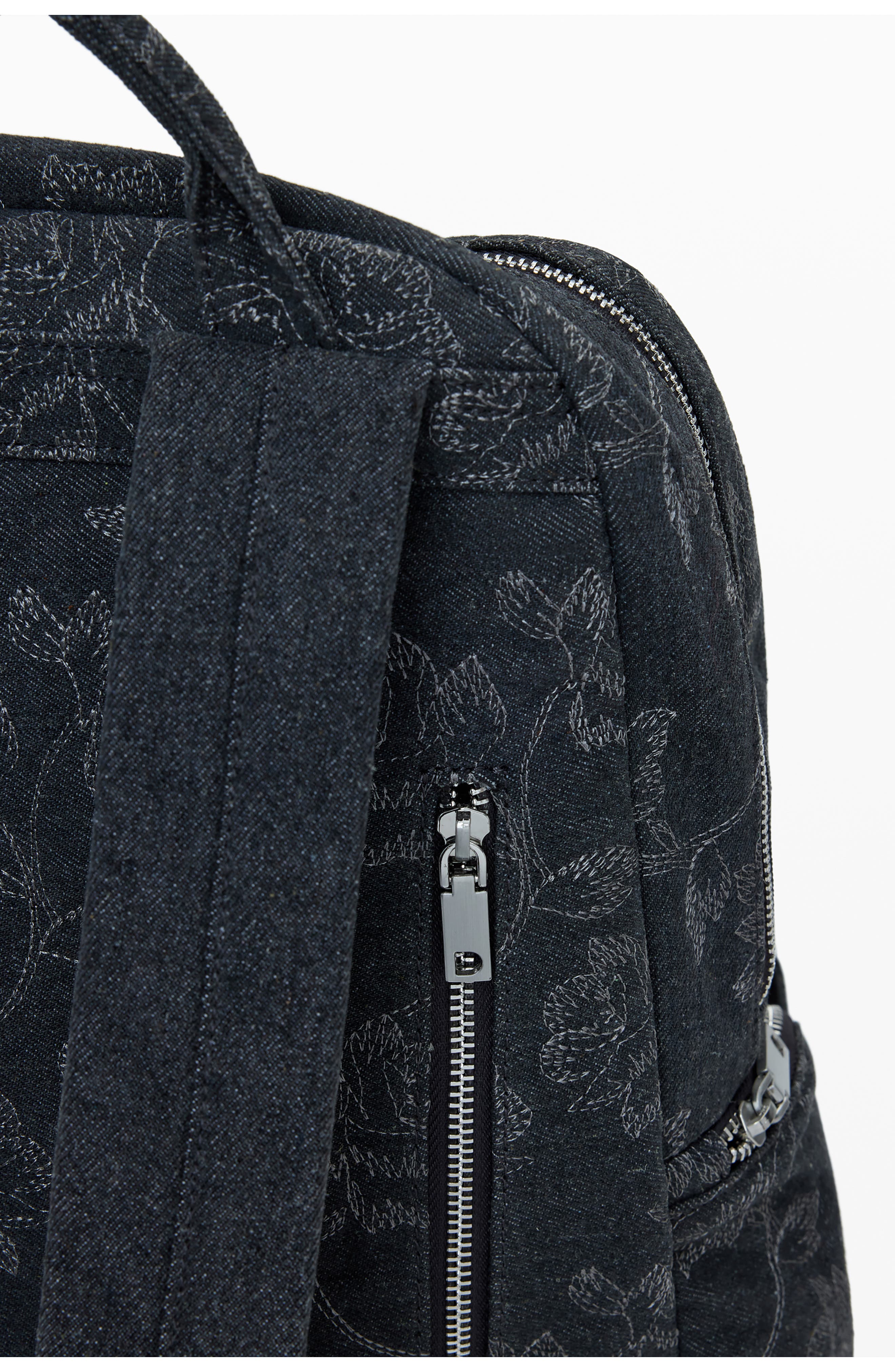 Desigual Large Embroidered Denim Backpack, Alternate, color, Black