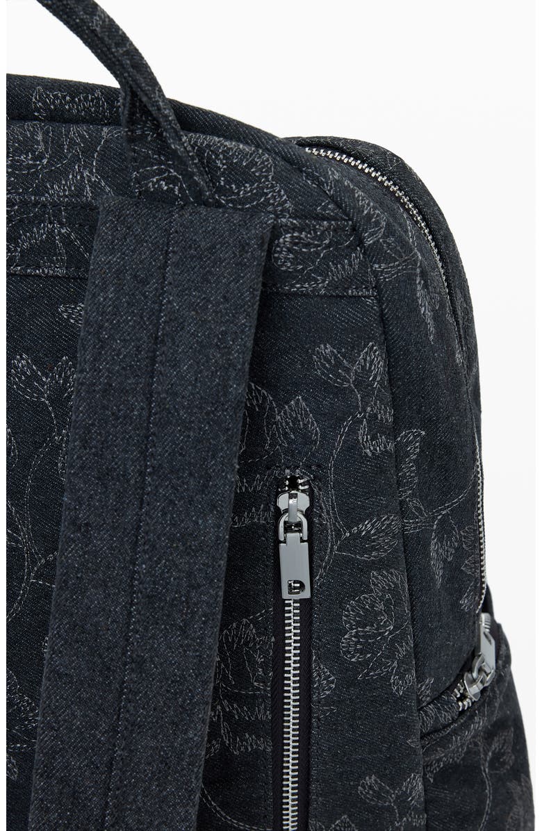 Desigual Large Embroidered Denim Backpack, Alternate, color, Black