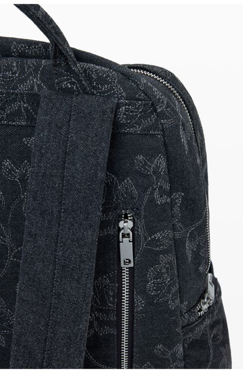 Desigual Large Embroidered Denim Backpack In Orange